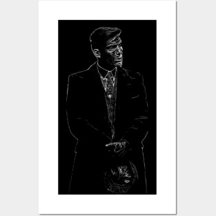 Thomas Shelby emotionally, with leather gloves and a hat, stands well dressed in his coat as abstract art (vers. 3) Posters and Art